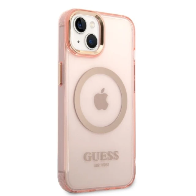 Чохол Guess Gold Outline Translucent для iPhone 14 | 13 Pink with MagSafe (GUHMP14SHTCMP)