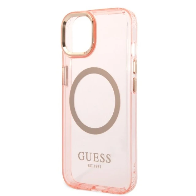 Чохол Guess Gold Outline Translucent для iPhone 14 | 13 Pink with MagSafe (GUHMP14SHTCMP)