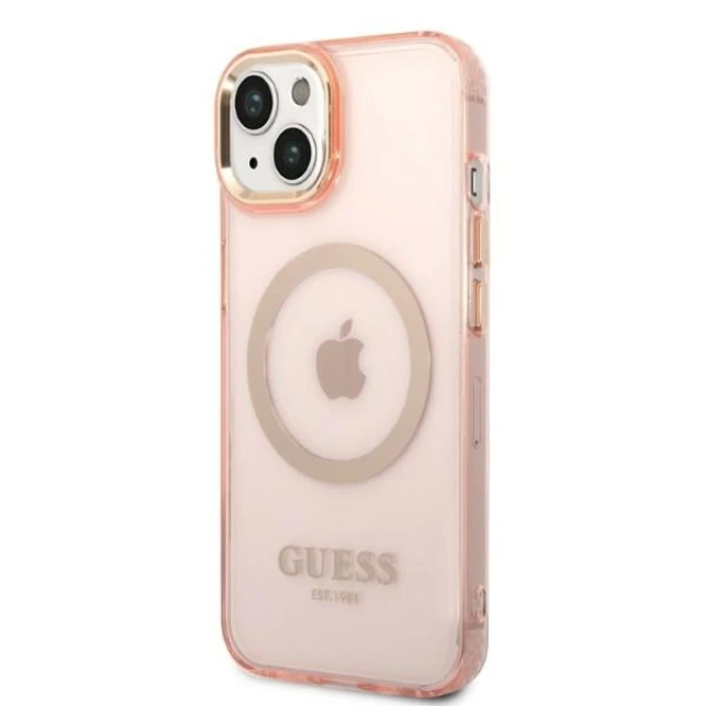 Чохол Guess Gold Outline Translucent для iPhone 14 Plus Pink with MagSafe (GUHMP14MHTCMP)