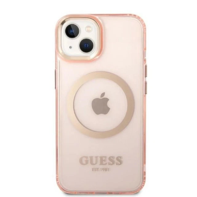 Чохол Guess Gold Outline Translucent для iPhone 14 Plus Pink with MagSafe (GUHMP14MHTCMP)