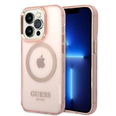 Чехол Guess Gold Outline Translucent для iPhone 14 Pro Pink with MagSafe (GUHMP14LHTCMP)