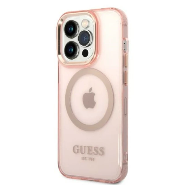 Чохол Guess Gold Outline Translucent для iPhone 14 Pro Pink with MagSafe (GUHMP14LHTCMP)