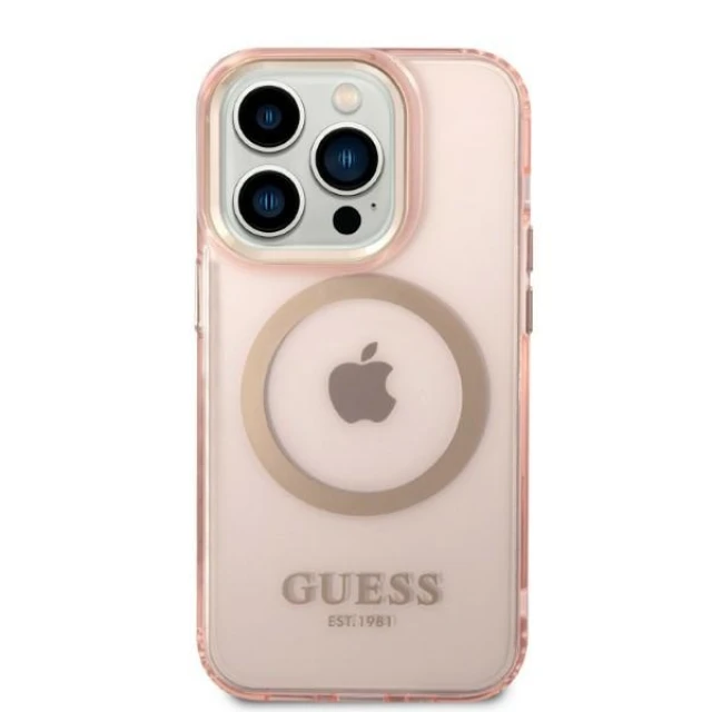 Чохол Guess Gold Outline Translucent для iPhone 14 Pro Pink with MagSafe (GUHMP14LHTCMP)