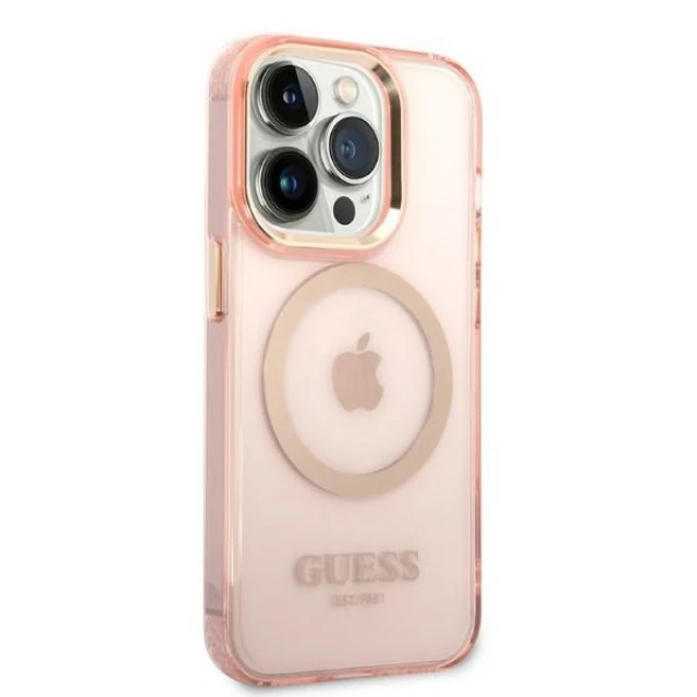 Чохол Guess Gold Outline Translucent для iPhone 14 Pro Pink with MagSafe (GUHMP14LHTCMP)
