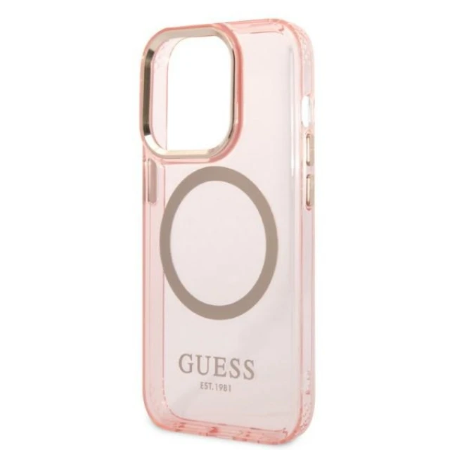 Чохол Guess Gold Outline Translucent для iPhone 14 Pro Pink with MagSafe (GUHMP14LHTCMP)