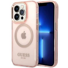Чохол Guess Gold Outline Translucent для iPhone 14 Pro Max Pink with MagSafe (GUHMP14XHTCMP)