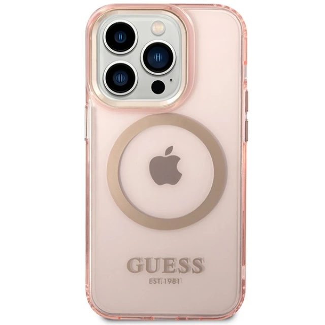 Чохол Guess Gold Outline Translucent для iPhone 14 Pro Max Pink with MagSafe (GUHMP14XHTCMP)