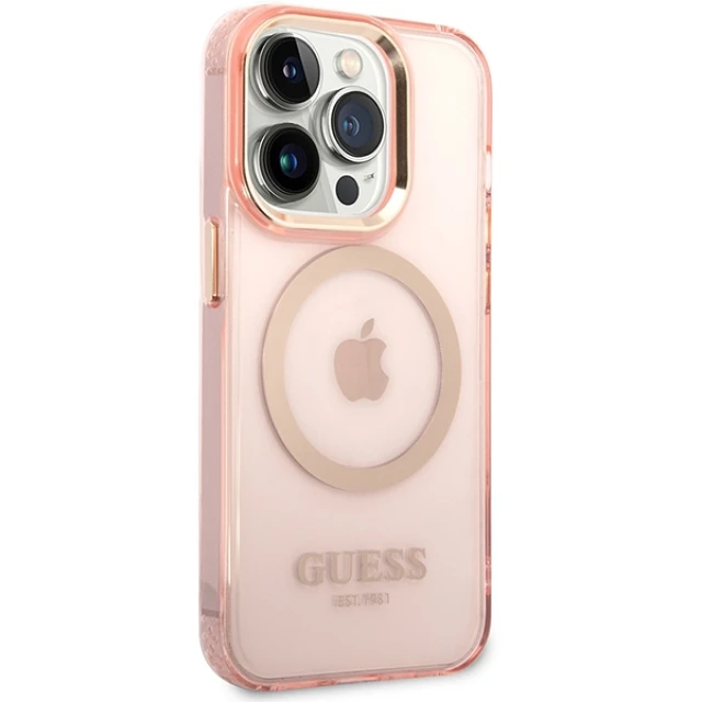 Чохол Guess Gold Outline Translucent для iPhone 14 Pro Max Pink with MagSafe (GUHMP14XHTCMP)
