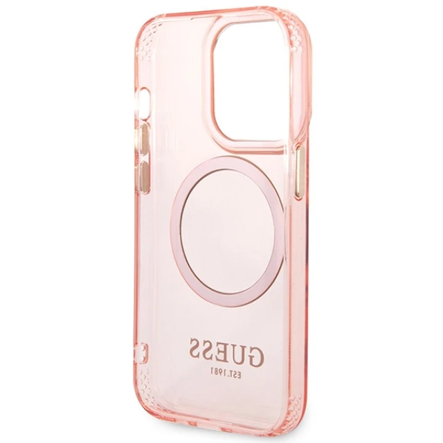 Чохол Guess Gold Outline Translucent для iPhone 14 Pro Max Pink with MagSafe (GUHMP14XHTCMP)