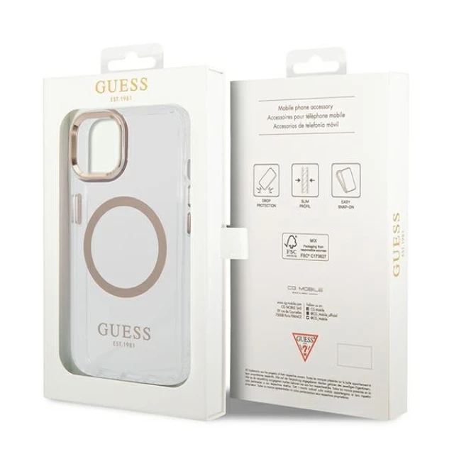 Чохол Guess Metal Outline для iPhone 14 | 13 Gold with MagSafe (GUHMP14SHTRMD)