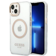Чохол Guess Metal Outline для iPhone 14 Plus Gold with MagSafe (GUHMP14MHTRMD)