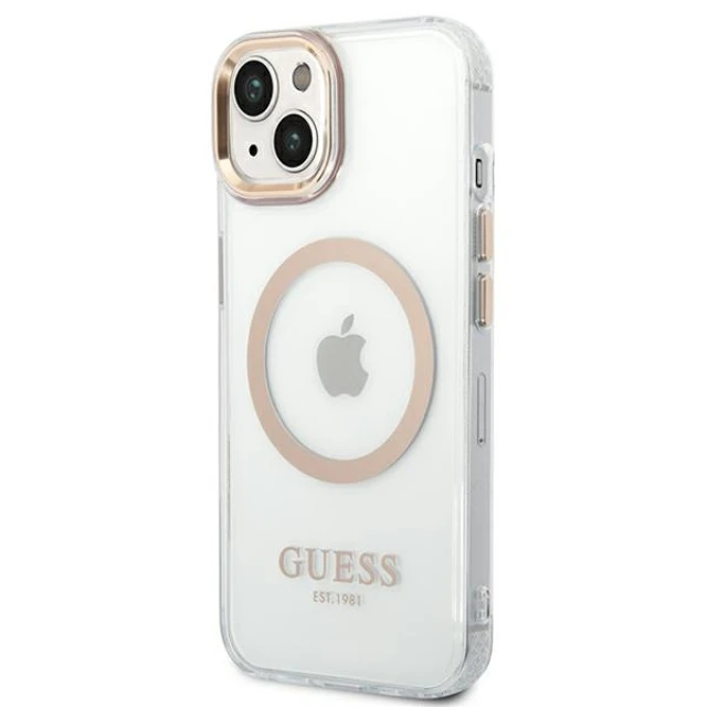 Чехол Guess Metal Outline для iPhone 14 Plus Gold with MagSafe (GUHMP14MHTRMD)