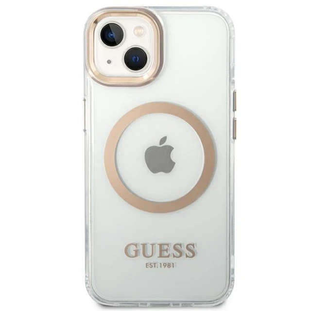 Чехол Guess Metal Outline для iPhone 14 Plus Gold with MagSafe (GUHMP14MHTRMD)