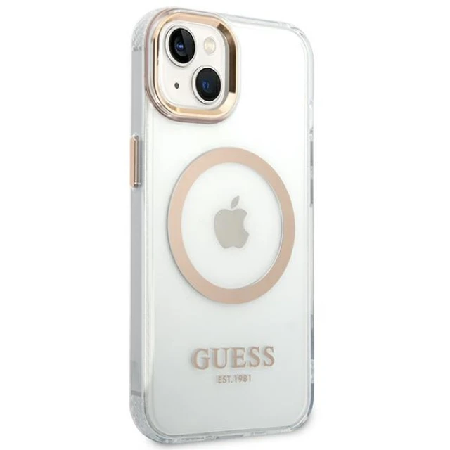 Чехол Guess Metal Outline для iPhone 14 Plus Gold with MagSafe (GUHMP14MHTRMD)