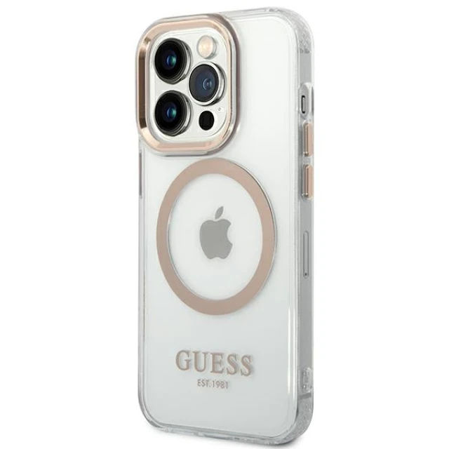 Чохол Guess Metal Outline для iPhone 14 Pro Max Gold with MagSafe (GUHMP14XHTRMD)