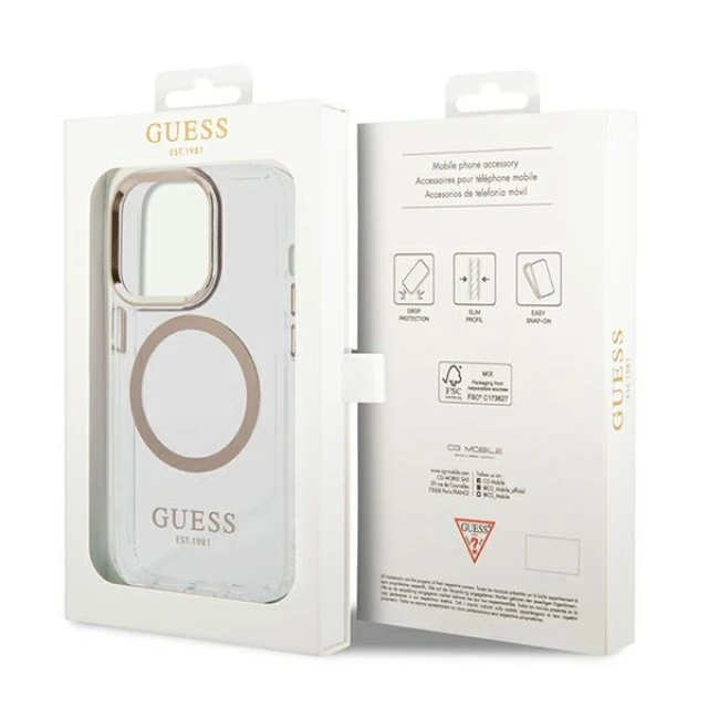 Чохол Guess Metal Outline для iPhone 14 Pro Max Gold with MagSafe (GUHMP14XHTRMD)