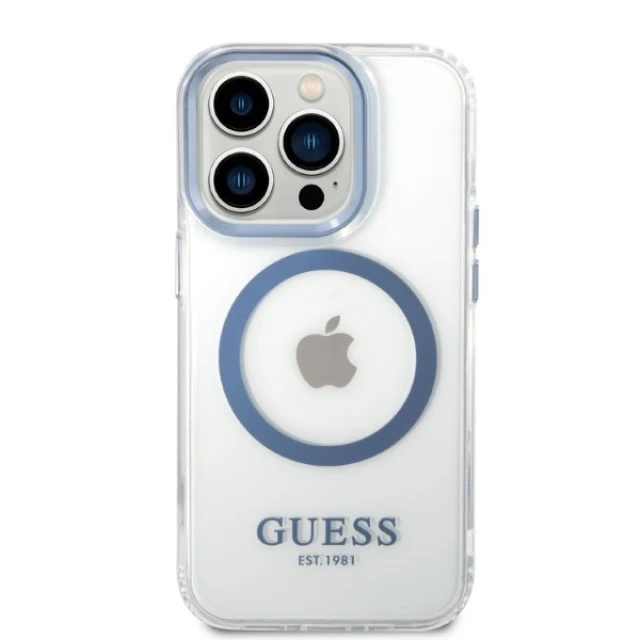 Чохол Guess Metal Outline для iPhone 14 Pro Max Blue with MagSafe (GUHMP14XHTRMB)