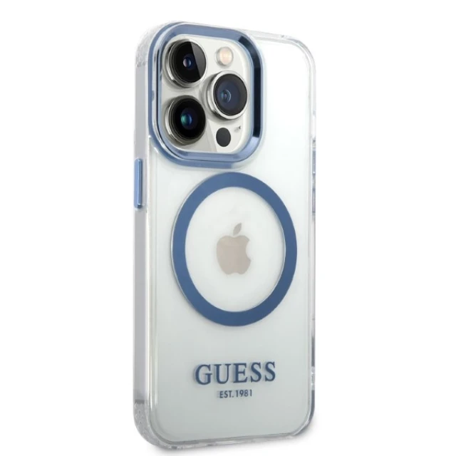 Чохол Guess Metal Outline для iPhone 14 Pro Max Blue with MagSafe (GUHMP14XHTRMB)
