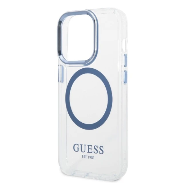 Чохол Guess Metal Outline для iPhone 14 Pro Max Blue with MagSafe (GUHMP14XHTRMB)