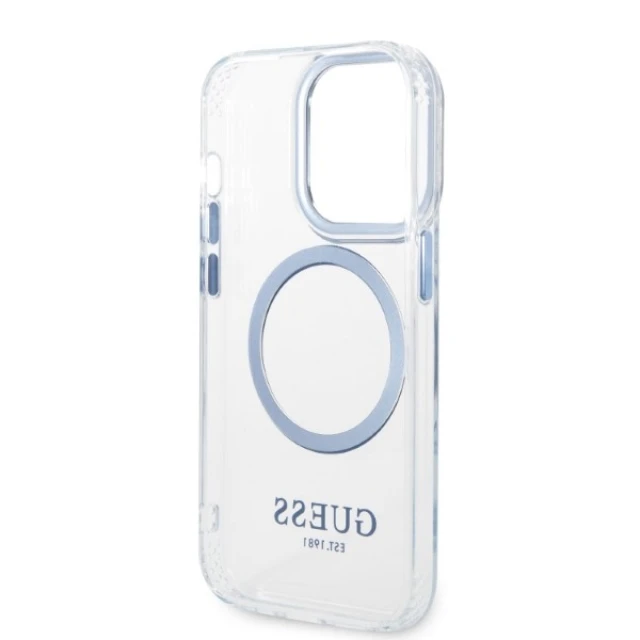 Чохол Guess Metal Outline для iPhone 14 Pro Max Blue with MagSafe (GUHMP14XHTRMB)