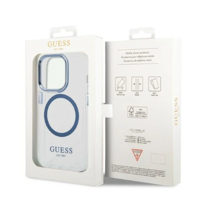 Чохол Guess Metal Outline для iPhone 14 Pro Max Blue with MagSafe (GUHMP14XHTRMB)