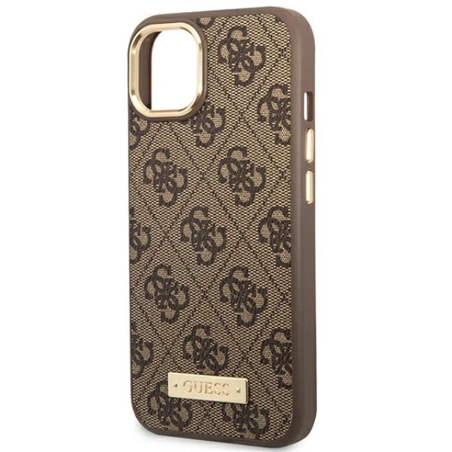 Чохол Guess 4G Logo Plate для iPhone 14 | 13 Brown with MagSafe (GUHMP14SU4GPRW)