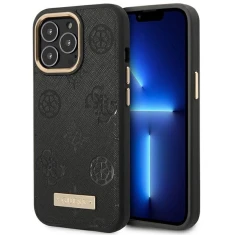 Чохол Guess Peony Logo Plate Collection для iPhone 14 Pro Max Black with MagSafe (GUHMP14XSAPSTK)