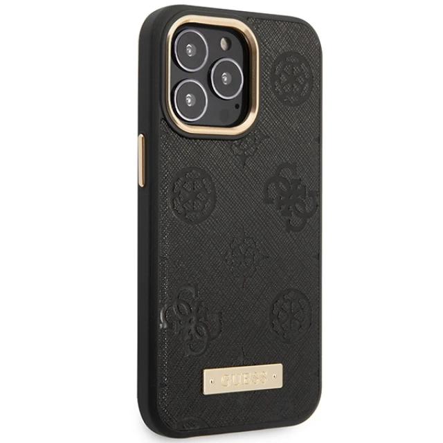 Чохол Guess Peony Logo Plate Collection для iPhone 14 Pro Max Black with MagSafe (GUHMP14XSAPSTK)