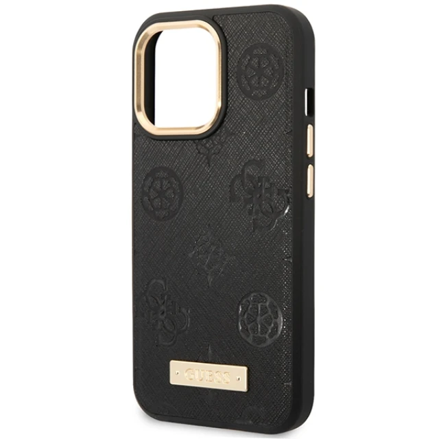 Чохол Guess Peony Logo Plate Collection для iPhone 14 Pro Max Black with MagSafe (GUHMP14XSAPSTK)