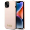 Чохол Guess Silicone Logo Plate для iPhone 14 | 13 Pink with MagSafe (GUHMP14SSBPLP)