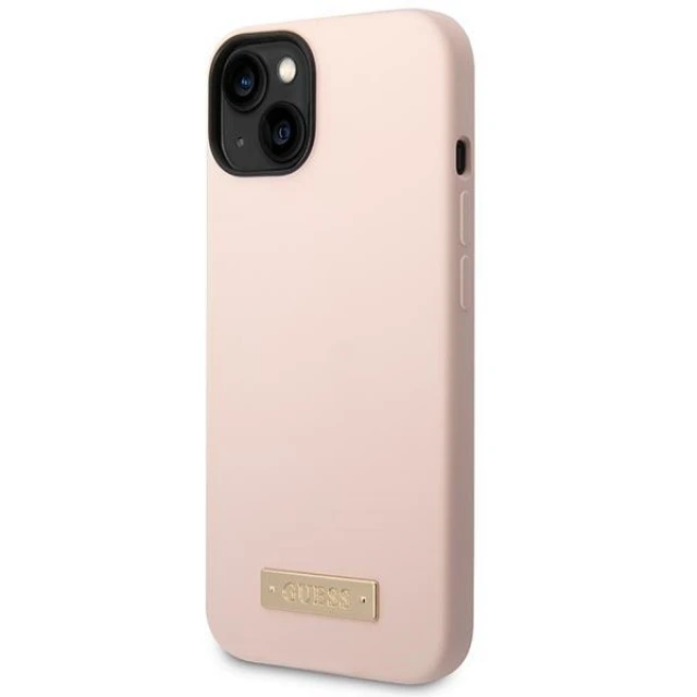 Чохол Guess Silicone Logo Plate для iPhone 14 | 13 Pink with MagSafe (GUHMP14SSBPLP)