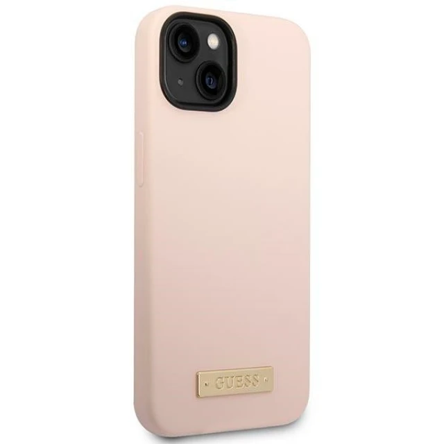 Чохол Guess Silicone Logo Plate для iPhone 14 | 13 Pink with MagSafe (GUHMP14SSBPLP)