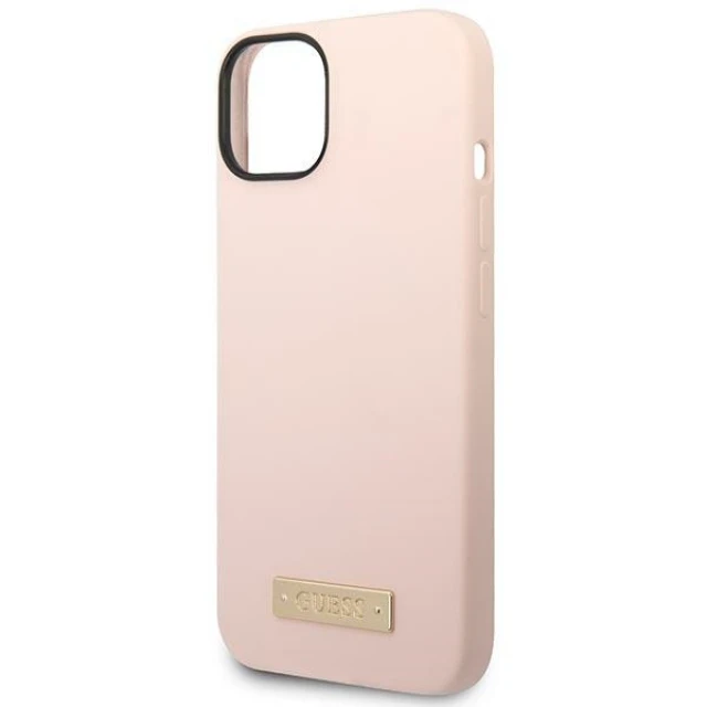 Чохол Guess Silicone Logo Plate для iPhone 14 | 13 Pink with MagSafe (GUHMP14SSBPLP)