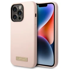 Чохол Guess Silicone Logo Plate для iPhone 14 Pro Max Pink with MagSafe (GUHMP14XSBPLP)
