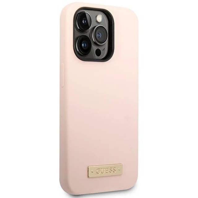 Чохол Guess Silicone Logo Plate для iPhone 14 Pro Max Pink with MagSafe (GUHMP14XSBPLP)