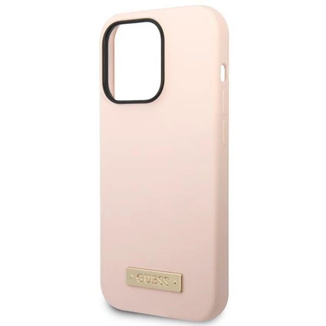 Чохол Guess Silicone Logo Plate для iPhone 14 Pro Max Pink with MagSafe (GUHMP14XSBPLP)