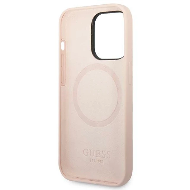 Чохол Guess Silicone Logo Plate для iPhone 14 Pro Max Pink with MagSafe (GUHMP14XSBPLP)