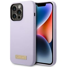 Чохол Guess Silicone Logo Plate для iPhone 14 Pro Purple with MagSafe (GUHMP14LSBPLU)