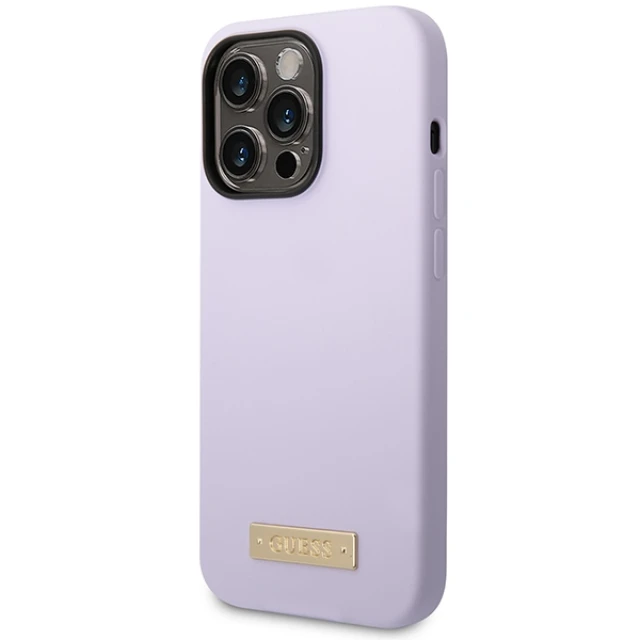 Чохол Guess Silicone Logo Plate для iPhone 14 Pro Purple with MagSafe (GUHMP14LSBPLU)