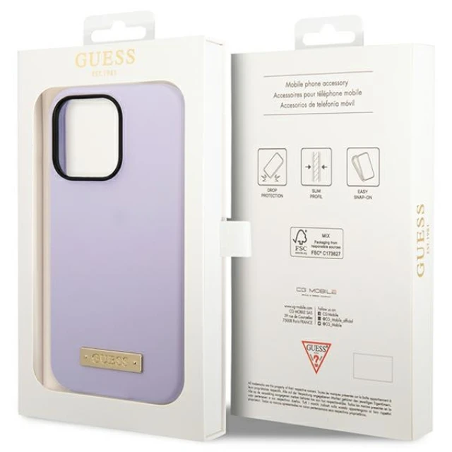 Чохол Guess Silicone Logo Plate для iPhone 14 Pro Purple with MagSafe (GUHMP14LSBPLU)