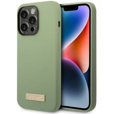 Чехол Guess Silicone Logo Plate для iPhone 14 Pro Max Khaki with MagSafe (GUHMP14XSBPLA)