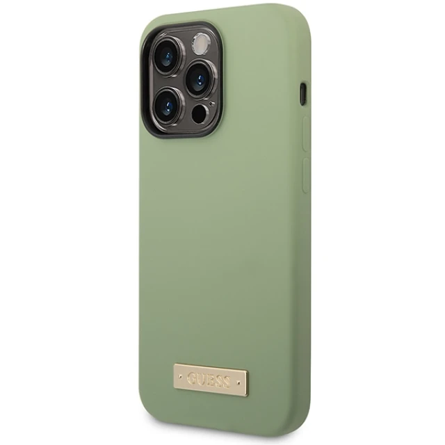 Чохол Guess Silicone Logo Plate для iPhone 14 Pro Max Khaki with MagSafe (GUHMP14XSBPLA)