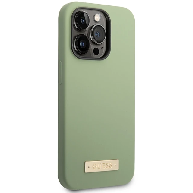 Чохол Guess Silicone Logo Plate для iPhone 14 Pro Max Khaki with MagSafe (GUHMP14XSBPLA)