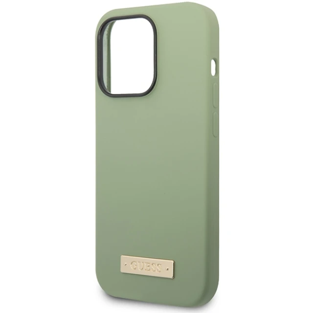 Чохол Guess Silicone Logo Plate для iPhone 14 Pro Max Khaki with MagSafe (GUHMP14XSBPLA)