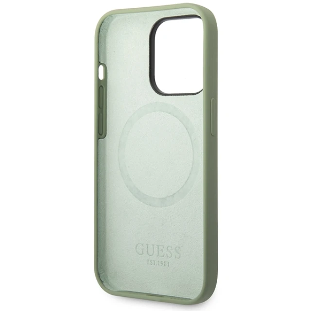 Чохол Guess Silicone Logo Plate для iPhone 14 Pro Max Khaki with MagSafe (GUHMP14XSBPLA)