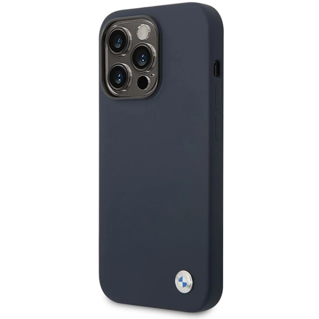 Чохол BMW для iPhone 14 Pro Max Silicone Metal Logo Navy with MagSafe (BMHMP14XSILNA)