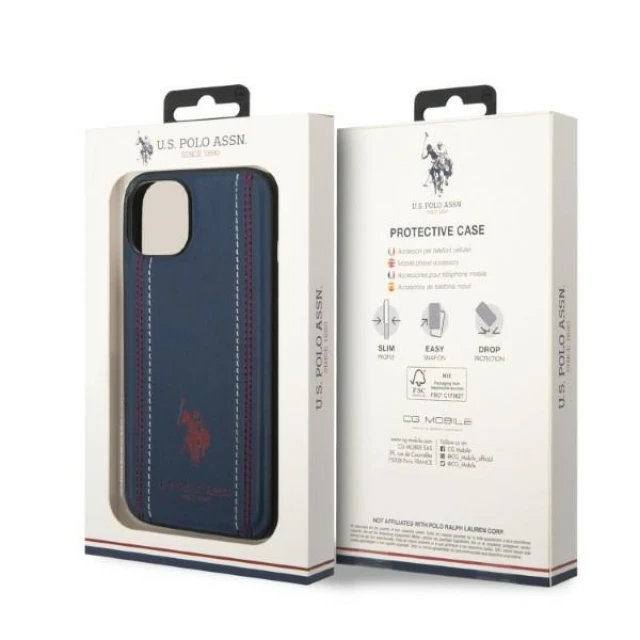 Чохол U.S. Polo Assn. Leather Stitch для iPhone 14 Plus Navy Blue (USHCP14MPFAV)