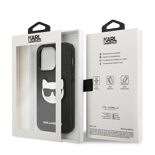 Чохол Karl Lagerfeld Saffiano Choupette Head Patch для iPhone 14 Pro Max Black (KLHCP14XSAPCHK)