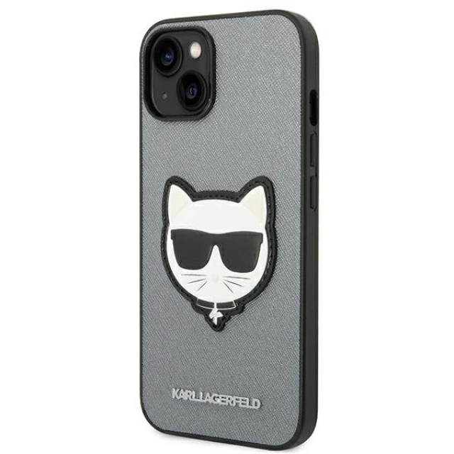 Чохол Karl Lagerfeld Saffiano Choupette Head Patch для iPhone 14 | 13 Silver (KLHCP14SSAPCHG)