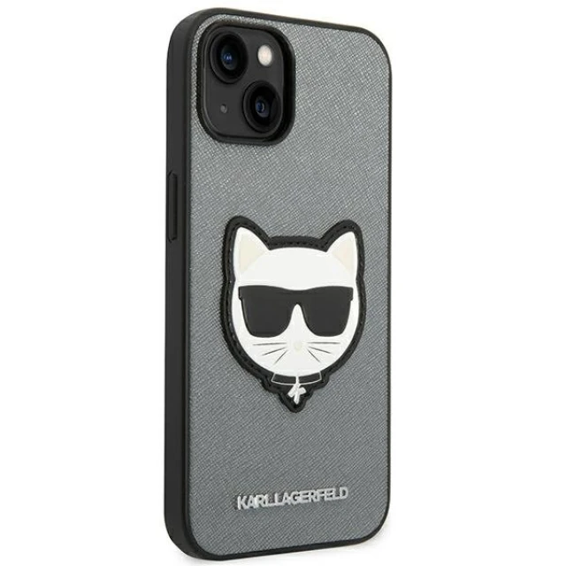 Чохол Karl Lagerfeld Saffiano Choupette Head Patch для iPhone 14 | 13 Silver (KLHCP14SSAPCHG)